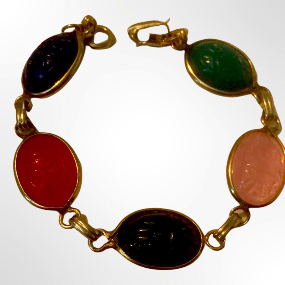 Vintage Coro Bracelet Egyptian Revival Scarab Stones Gold Tone VNTG